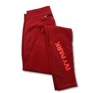 Ivy Park Burgundy red Logo Leggings Size Large Beyoncé mid Rise Tight Pants
